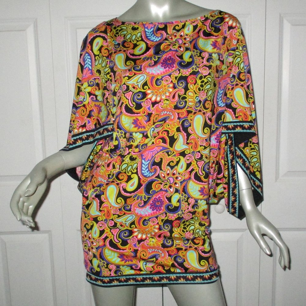 TRINA TURK Orange Multi-Pattern Kimono Sleeve Blouse